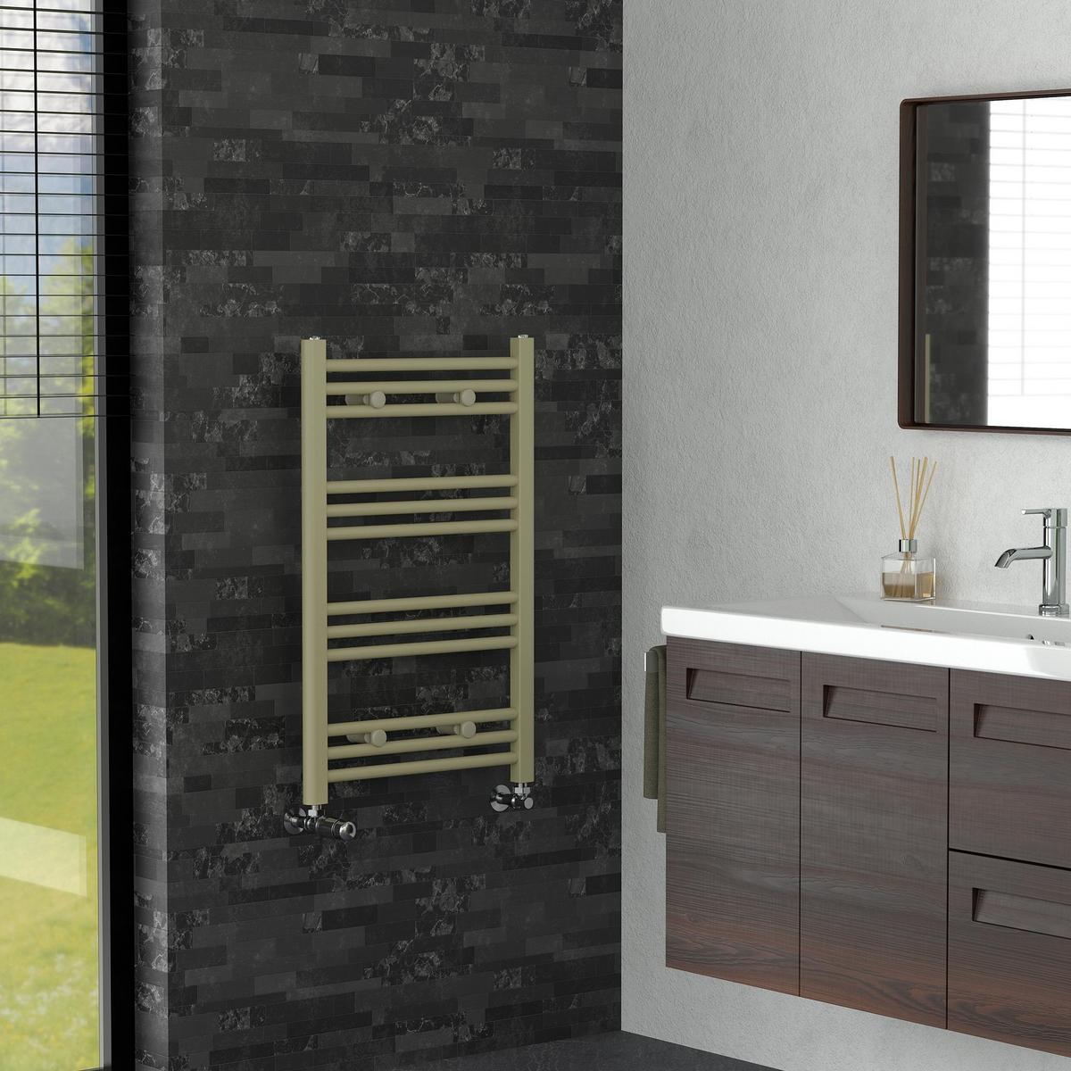 HANDTUCHHEIZKÖRPER 500 x 800 mm Beige mit Thermostatventil Badheizkörper gerade mit Seitenanschluss - Beige, Metall (50/80/3cm) - LuxeBath