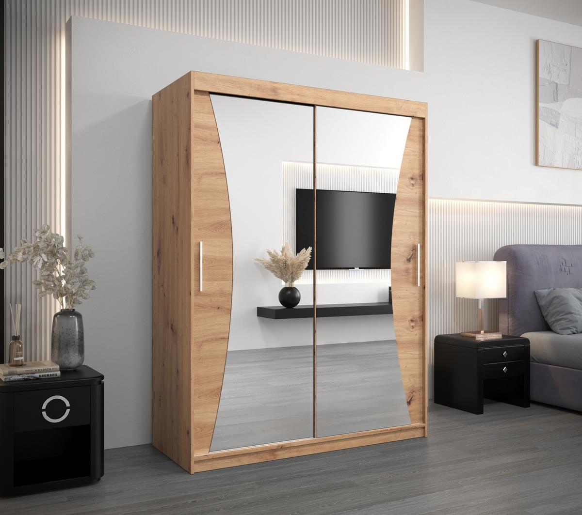 SCHWEBETÜRENSCHRANK 200/150/62 2-türig - Silberfarben/Eiche Artisan, Holz/Kunststoff (150/200/62cm) - MÖBEL KRYSPOL