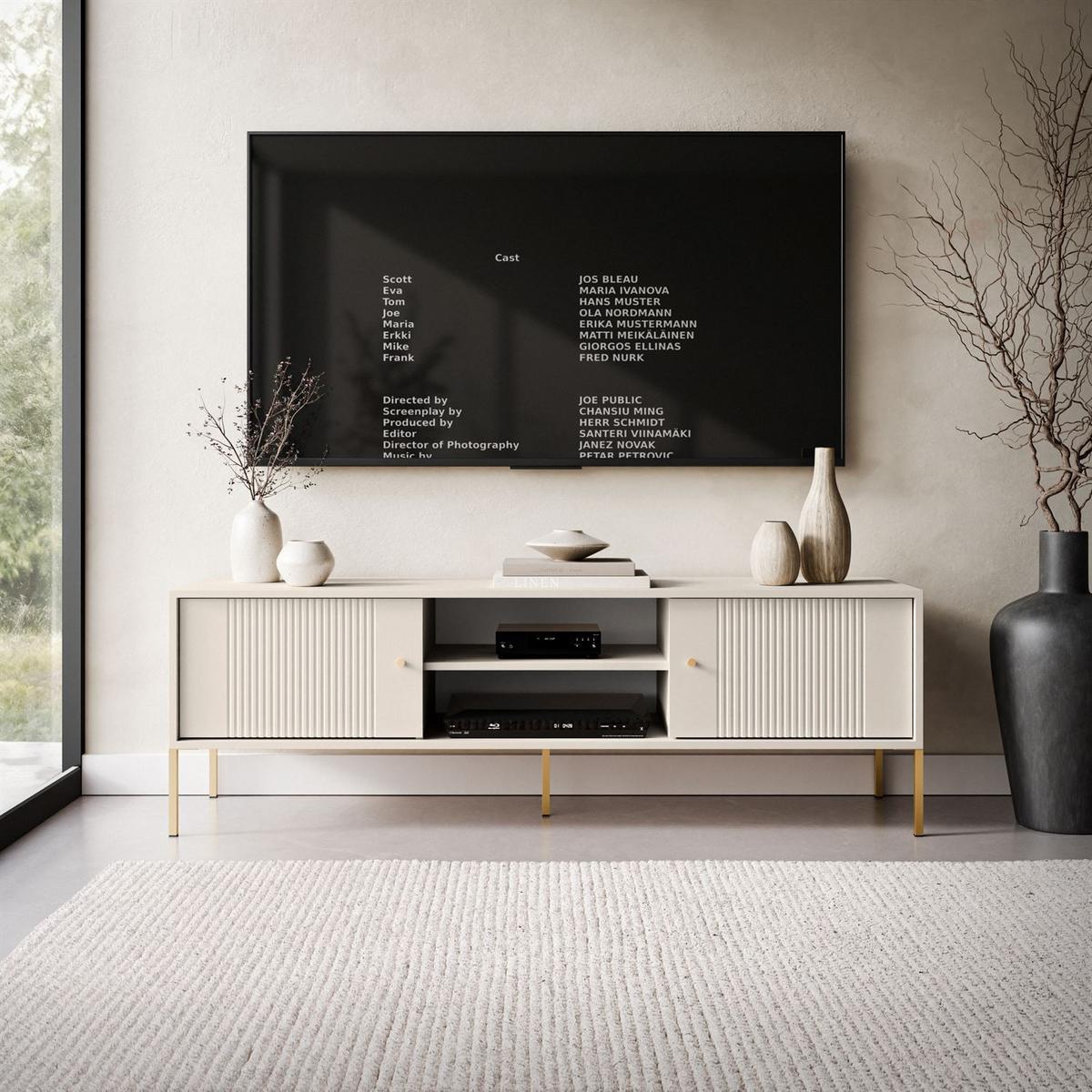 TV-UNIT VIVALDI mit geriffelten Fronten - Kaschmir, Holzwerkstoff (155/51/39cm) - Lookway