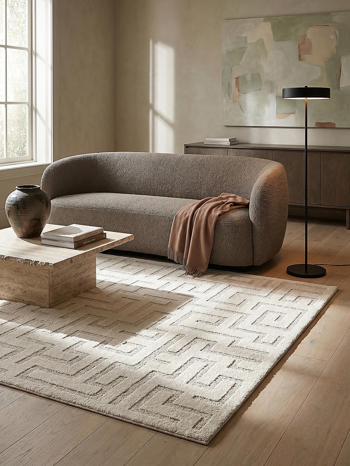 KURZFLORTEPPICH Geometrisch MUOTA Polypropylen Creme 160 x 220 cm - Beige, Textil (160/220cm) - KADIMA DESIGN