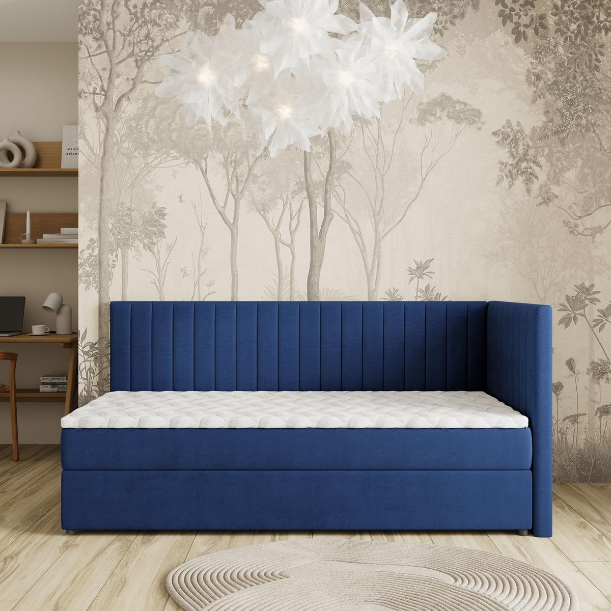 BOXBETT ARIS 100x200 cm mit Matratze und Topper, H2+H3 - Blau - Blau, Holz (100/200cm) - MASSENO