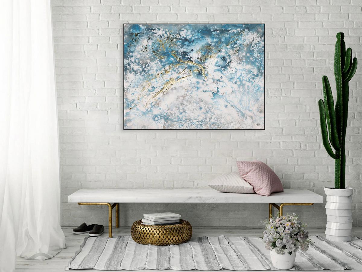 ACRYLBILD HANDGEMALT 100/75 cm - Blau/Weiß, Holz/Textil (100/75cm) - KUNSTLOFT