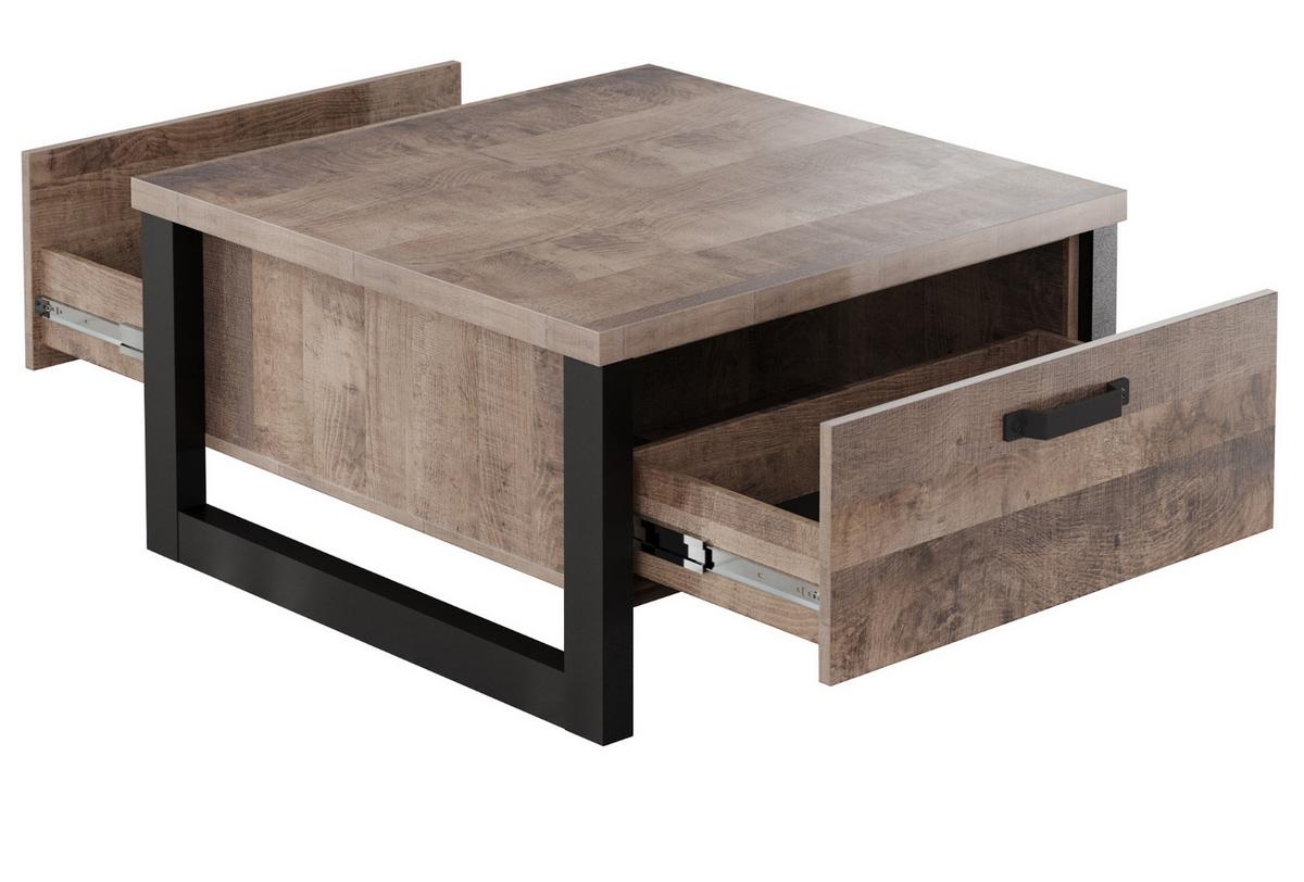 COUCHTISCH Eiche Tabak, schwarz 80 x 80 cm quadratisch, Beistelltisch mit 2x Schubkasten - Eichefarben/Schwarz, Holzwerkstoff/Kunststoff (80/80/45cm) - Top.Furn