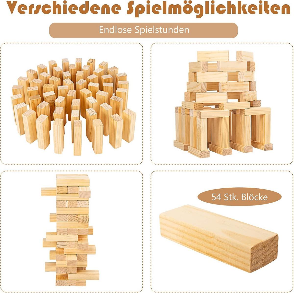 RIESEN Wackelturm 54 Blöcke Holz - Apfelbaumfarben, Holz (5/16/4cm) - COSTWAY