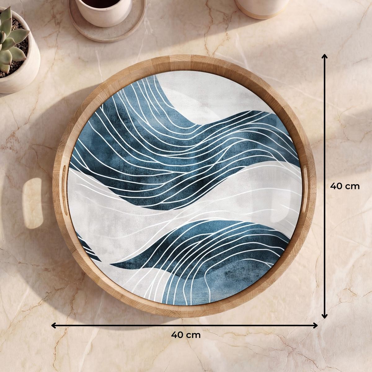 TABLETT Linien - Wellen - Abstrakt - Grau 40x40 cm - Blau, Holz (40/5/5cm) - OnlyWow