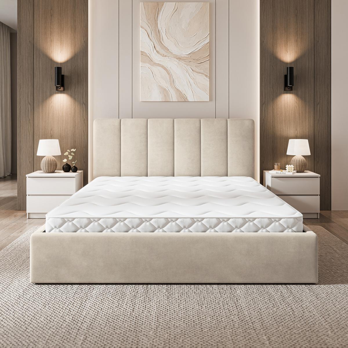 POLSTERBETT NEMIS 140x200 cm mit Bettkästen - Beige - Beige, Holz (140/200cm) - MASSENO