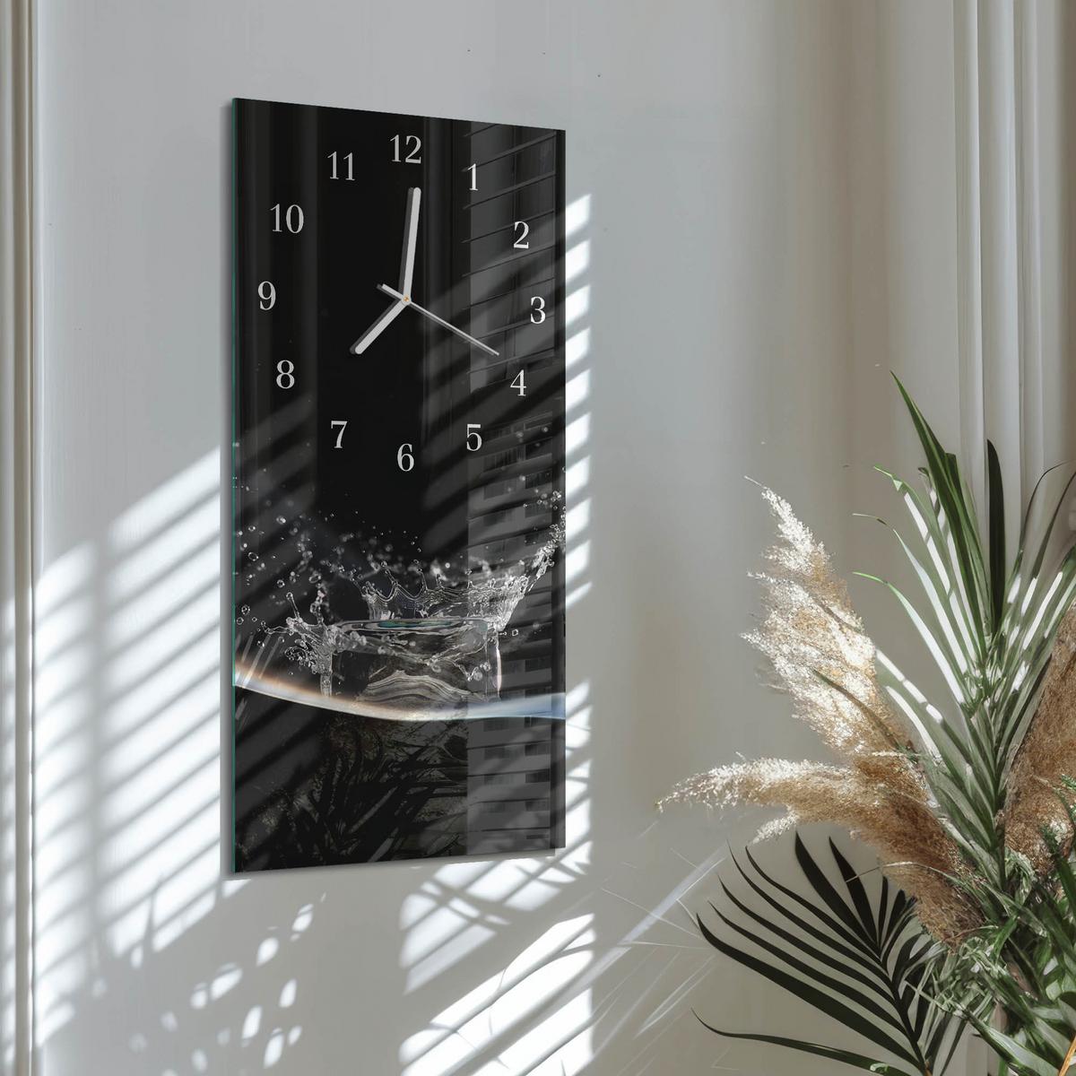 WANDUHR aus Glas 30x60 cm - Wasser - Schwarz, Glas (30/60/0.4cm) - TULUP