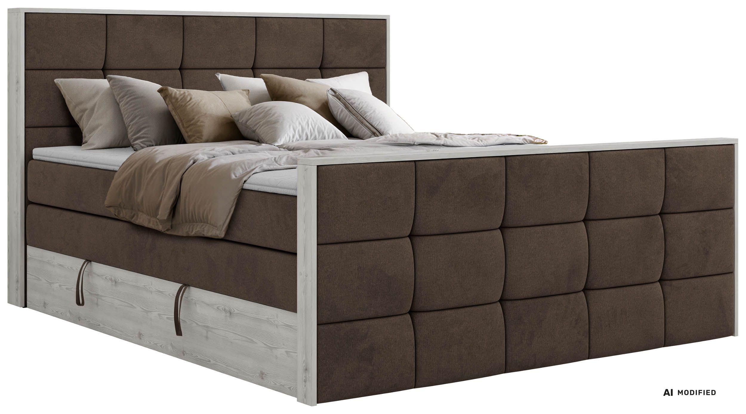 BOXSPRINGBETT ALNOR KING DUO 140/200 - Braun Velvet - Topper Visco - H4 - Schwarz/Braun, Kunststoff/Textil (140/200cm) - MKS