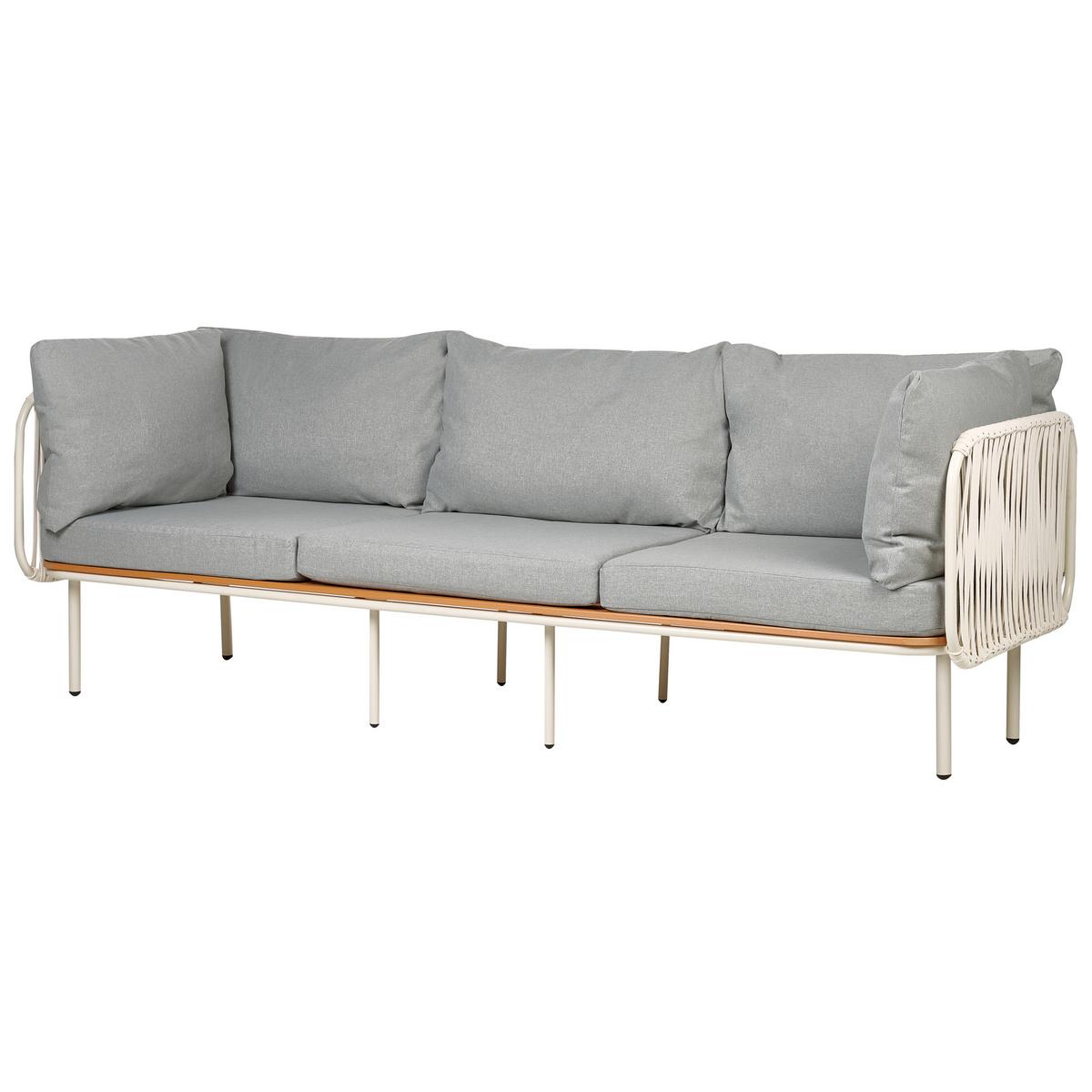 GARTENSOFA 3-Sitzer Grau Senise - Hellbraun/Weiß, Metall (225/85/60cm) - Beliani