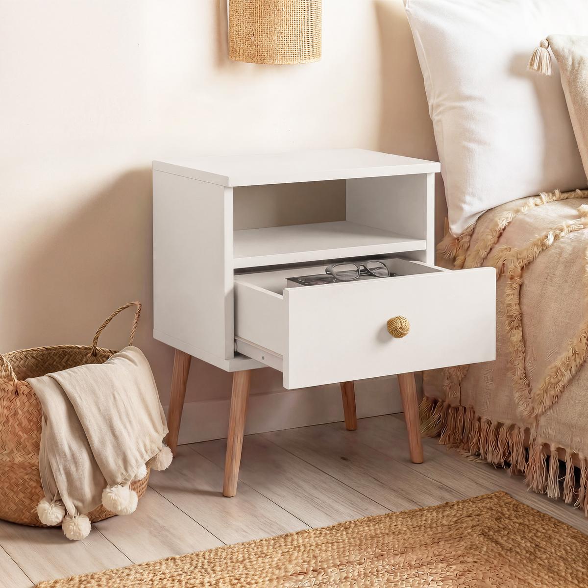 NACHTSCHRANK VALERIO 44/31/56 cm Weiß - Weiß, Naturmaterialien/Holzwerkstoff (44/55.5/31cm) - Idohome