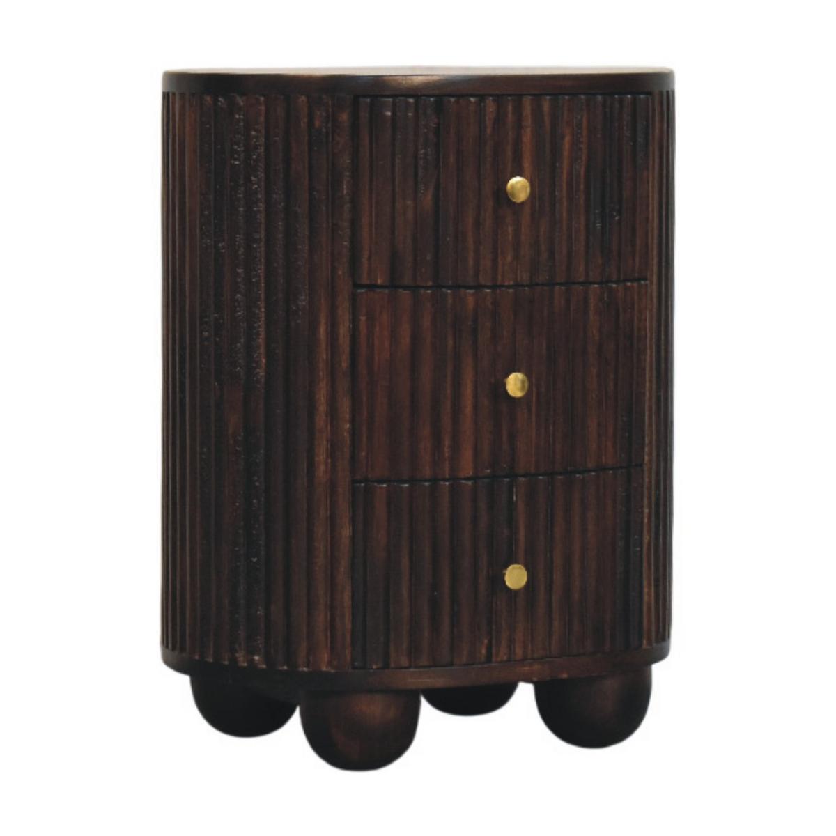 NACHTKASTEN Geschwungen Geriffelt, 3 Schubladen, Dunkelbraun - Dunkelbraun/Messingfarben, Holz/Metall (45/57/35cm) - Artisan Furniture