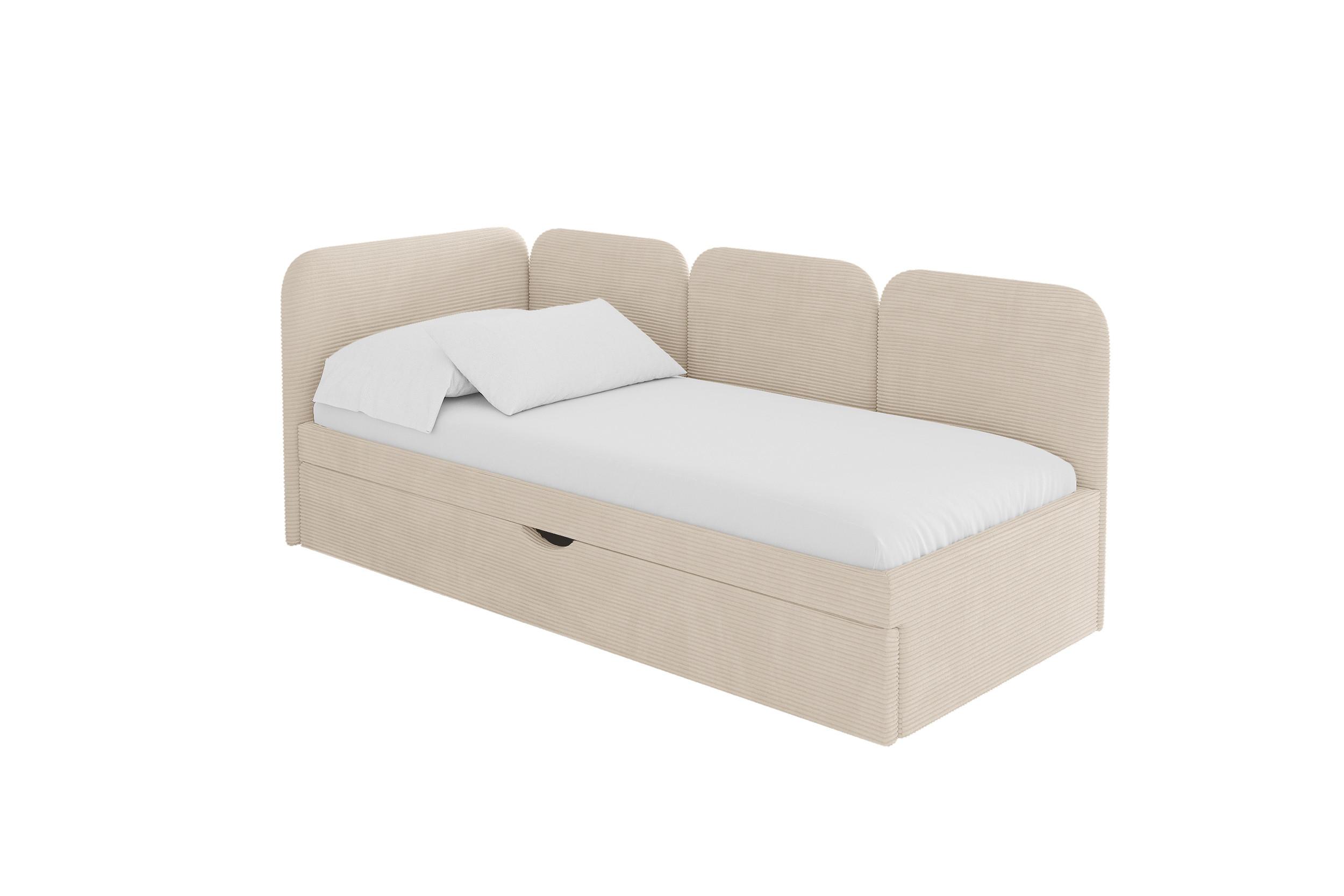 EINZELLBETT Jugendbett mit Bettkasten und Matratze H3/H4, Rechts - ALVY 100x200 Beige - Kaschmir, Holzwerkstoff/Textil (100/200cm) - ALTDECOR