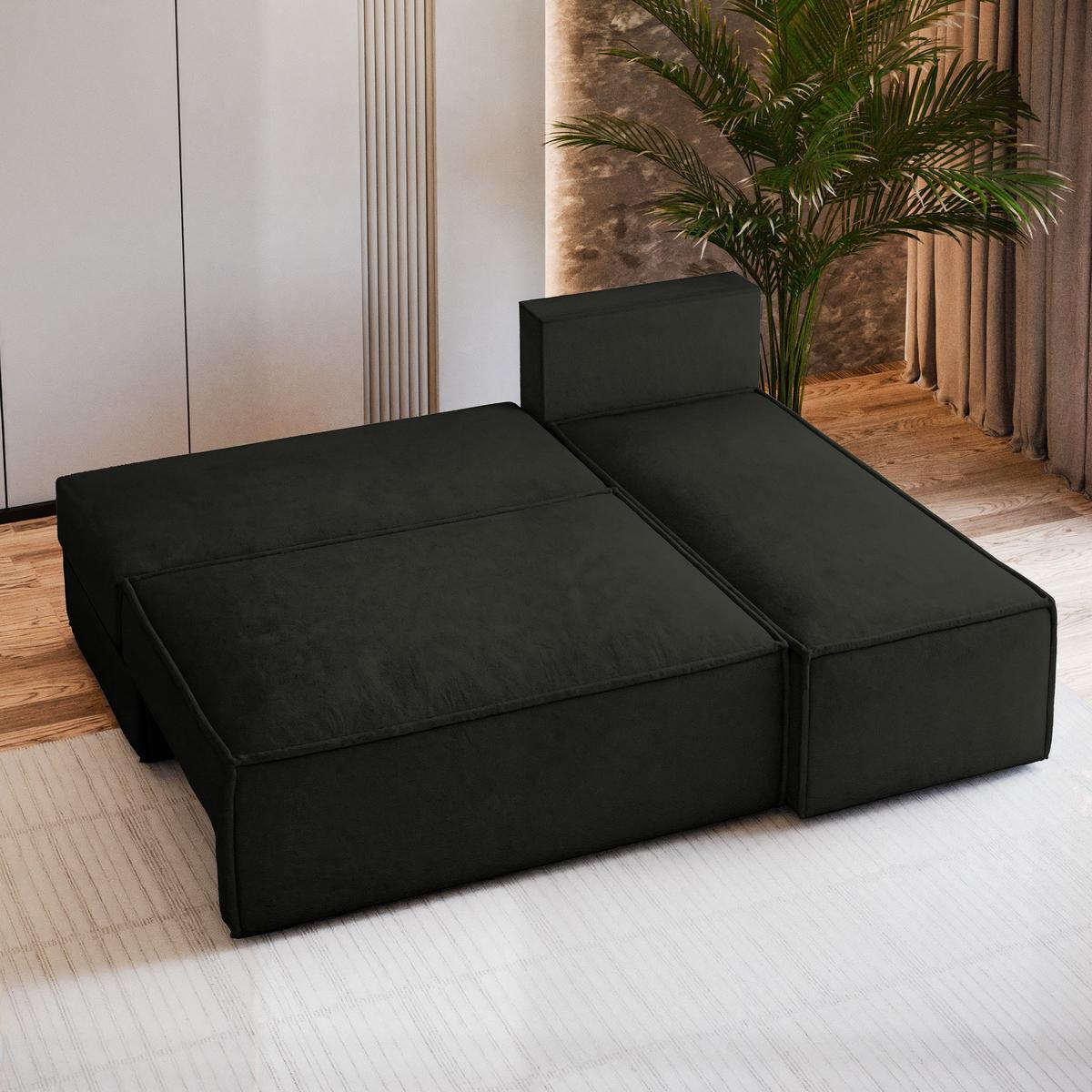 ECKSOFA BRISO M Schwarz Velours-Stoff mit Schlaffunktion - Schwarz/Grau, Holz/Kunststoff (200/140cm) - MASSENO