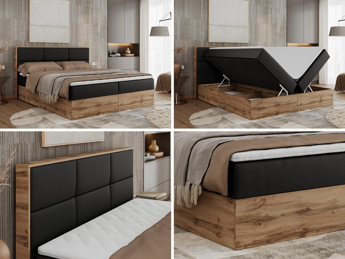 BOXBETT ALBERO 2 - 140/200 Schwarz Kunstleder - H4 - Schwarz, Holz/Textil (140/200cm) - MKS