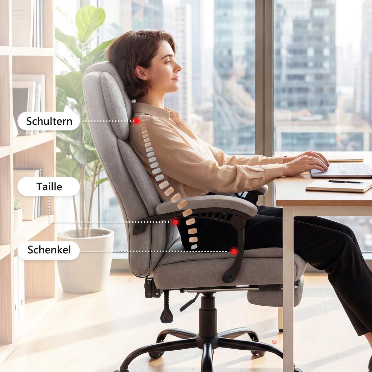 BÜROSTUHL-MIT-MASSAGEFUNKTION Polyester Grau - Grau, Textil (69.5/126/77.5cm) - HOMCOM