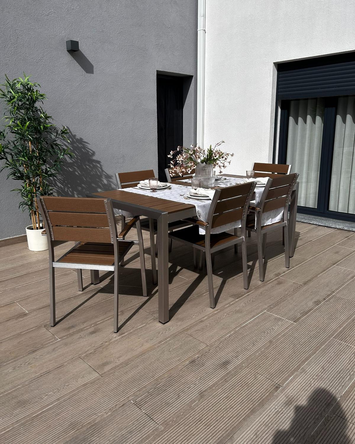GARTENSTUHL 6er-Set Kunstholz braun Vernio - Braun, Kunststoff (54/88/57cm) - Beliani