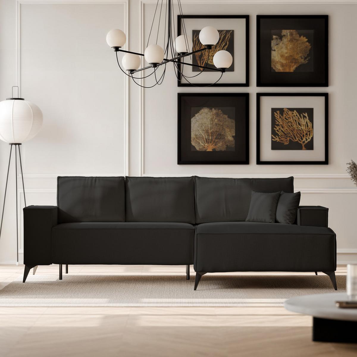 ECKSOFA OTIS Rechts, mit Schlaffunktion und Bettkasten, Anthrazit - Anthrazit, Textil/Metall (294/185cm) - Idohome