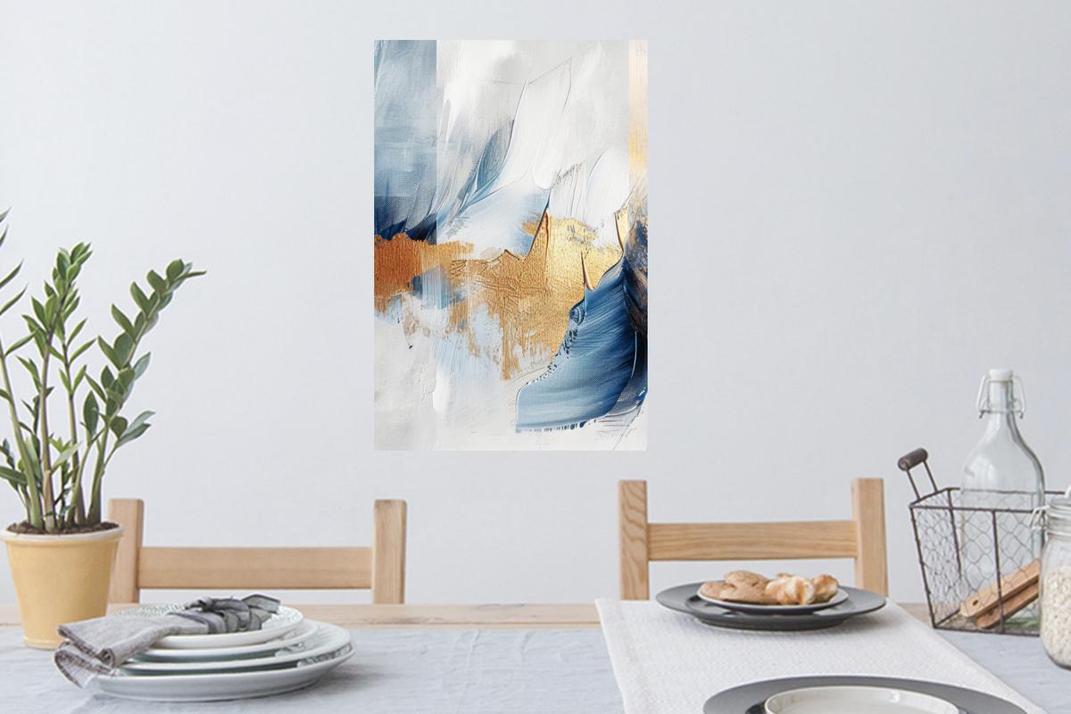 WANDTATTOO Gold - Blau - Aquarell - Kunst - Modern Wandbild 40x60 cm - Hellblau, Kunststoff (40/60/0.1cm) - MuchoWow