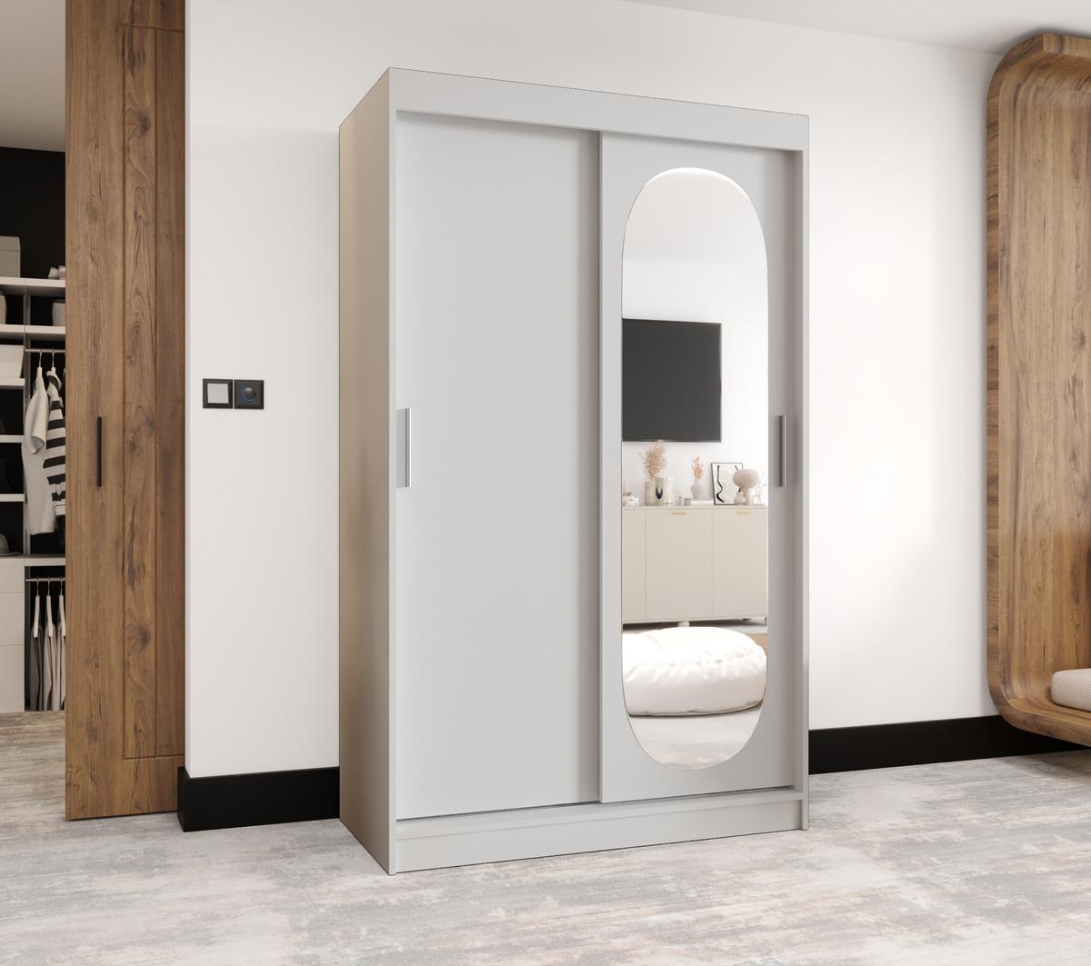 SCHIEBETÜRENSCHRANK mit Spiegel ROYAL 200/120/62 2-türig - Silberfarben/Weiß, Holz (120/62/120cm) - MÖBEL KRYSPOL