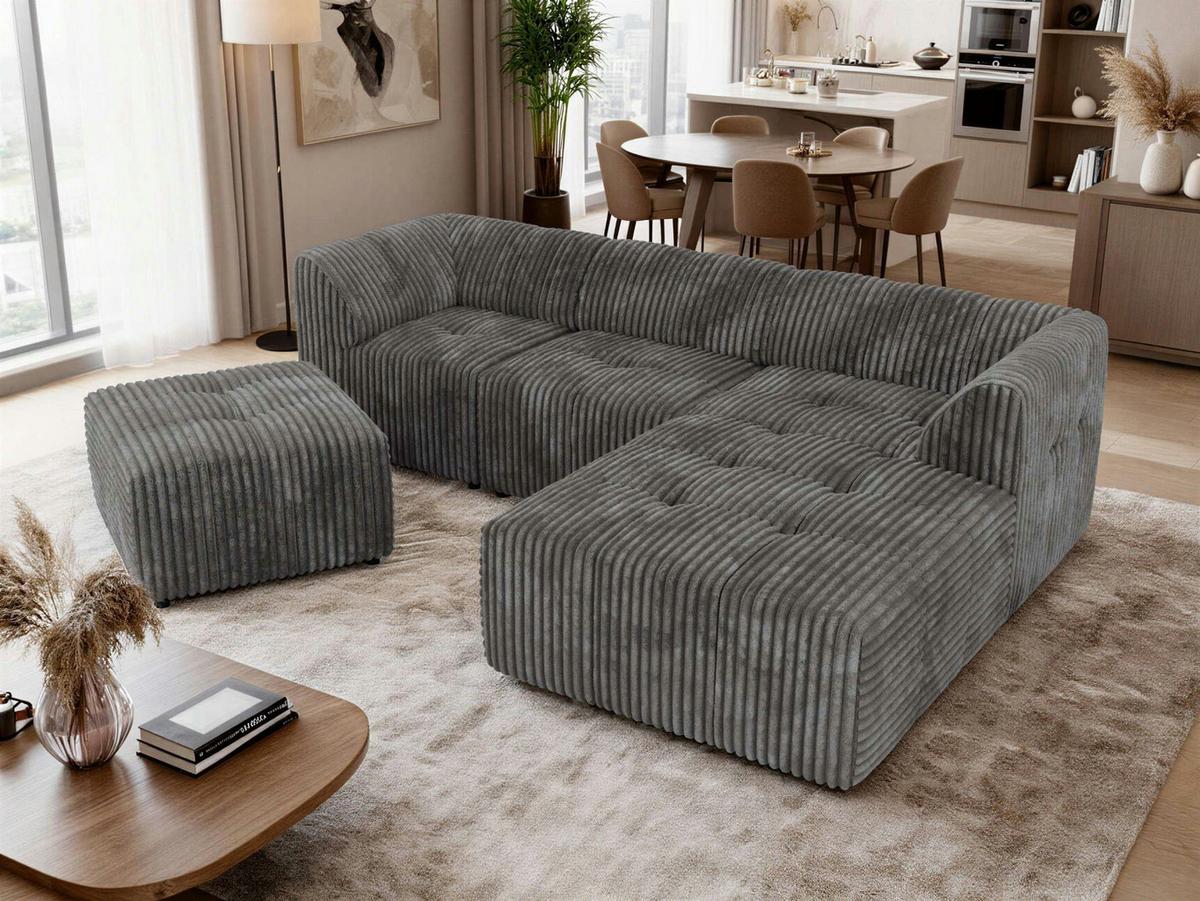 ECKSOFA VORITA L 4M - Grau Cord - Rechts Seite - Schwarz/Grau, Kunststoff/Textil (176/267cm) - MKS