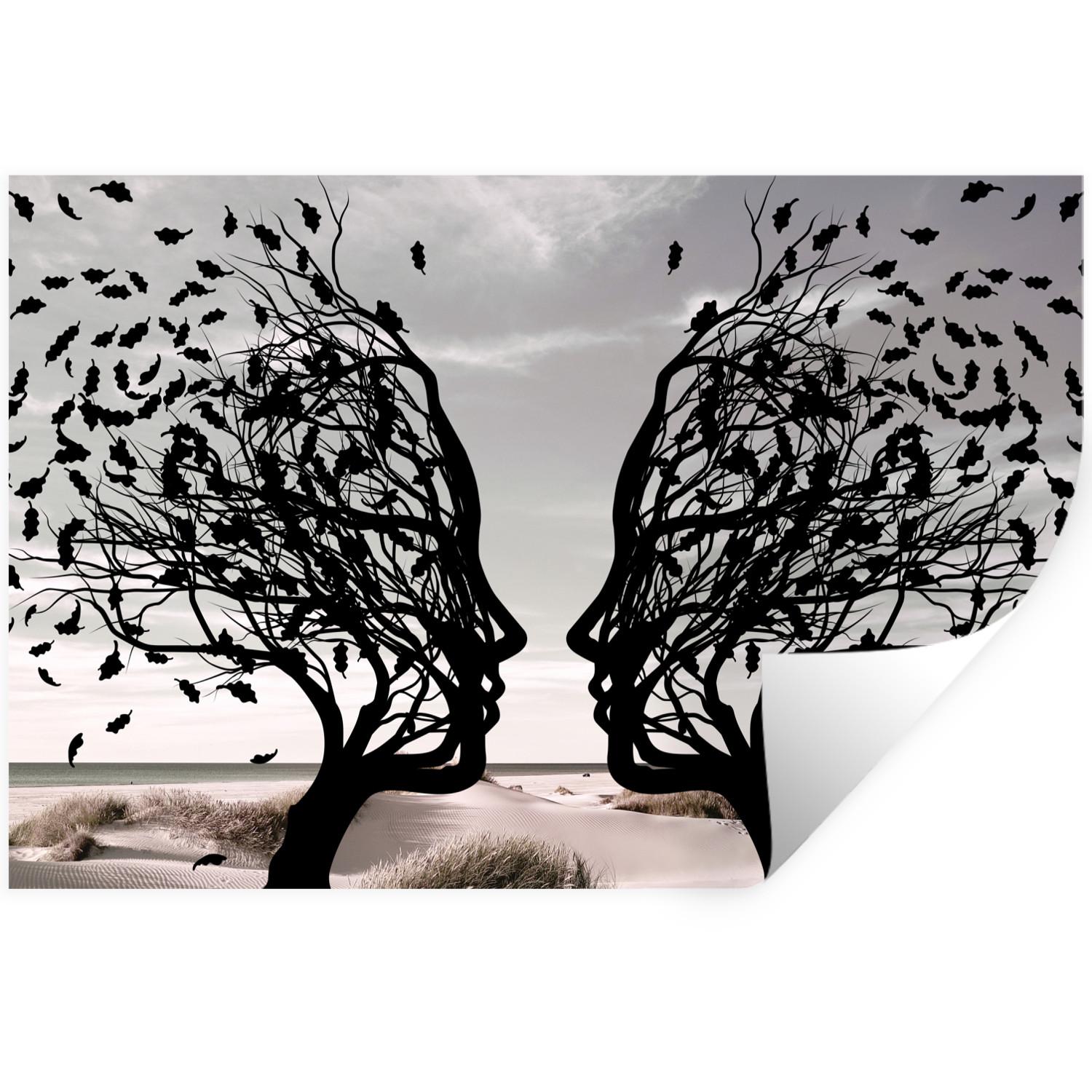 WANDTATTOO Strand - Meer - Menschen - Baum - Moderne Kunst Deko Wohnzimmer 60x40 cm - Hellgrau, Kunststoff (60/40/0.1cm) - MuchoWow