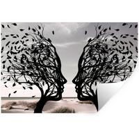 WANDTATTOO Strand - Meer - Menschen - Baum - Moderne Kunst Deko Wohnzimmer 60x40 cm - Hellgrau, Kunststoff (60/40/0.1cm) - MuchoWow