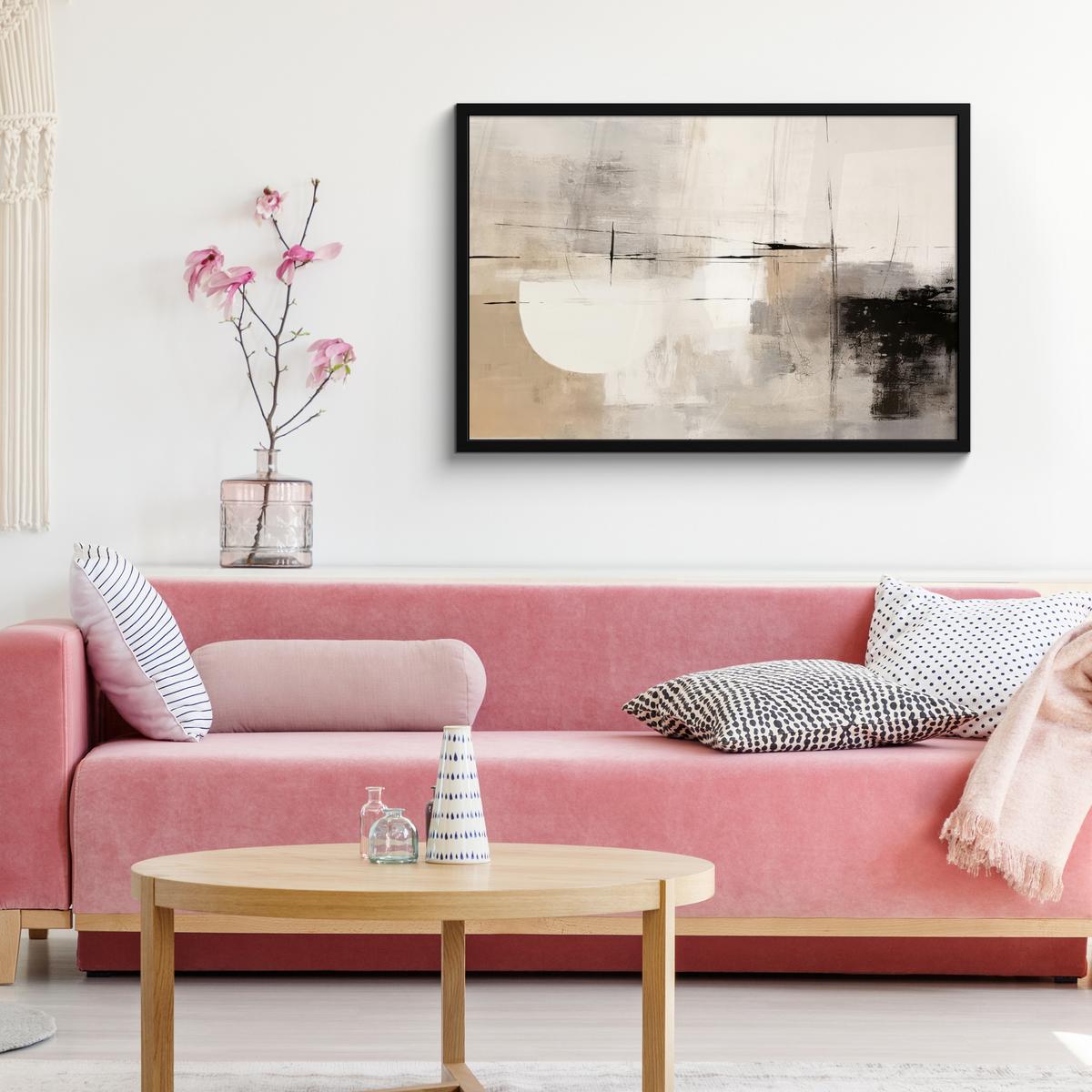 POSTER MIT RAHMENGERAHMTES BILD Abstrakt - Kunst - Grau 90x60 cm - Hellgrau, Papier (90/60cm) - MuchoWow