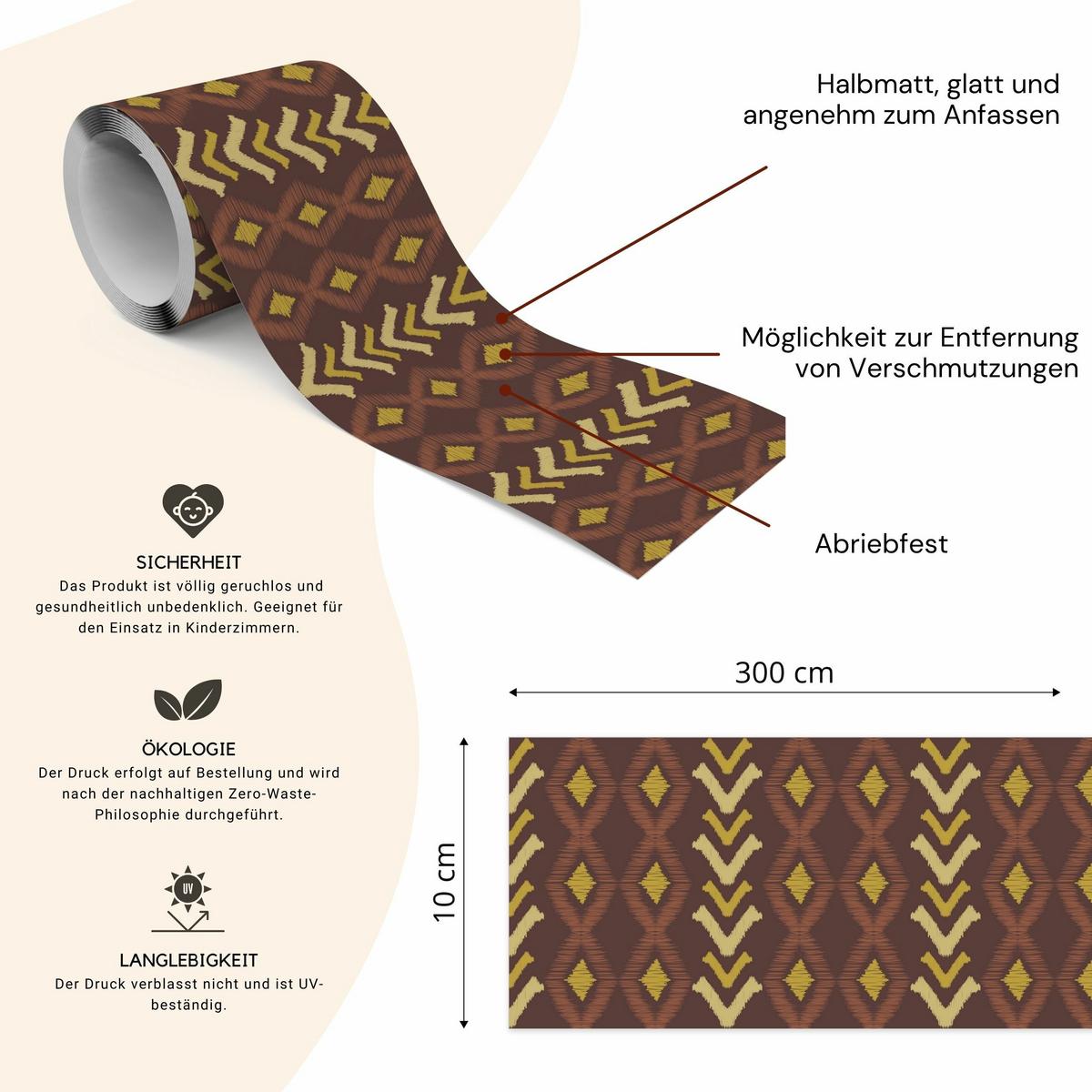 TAPETENBORDÜRE selbstklebend ETHNISCHE MUSTER Abstraktion Boho Stil - Beige/Braun, Papier (10/300/300cm) - Muralo