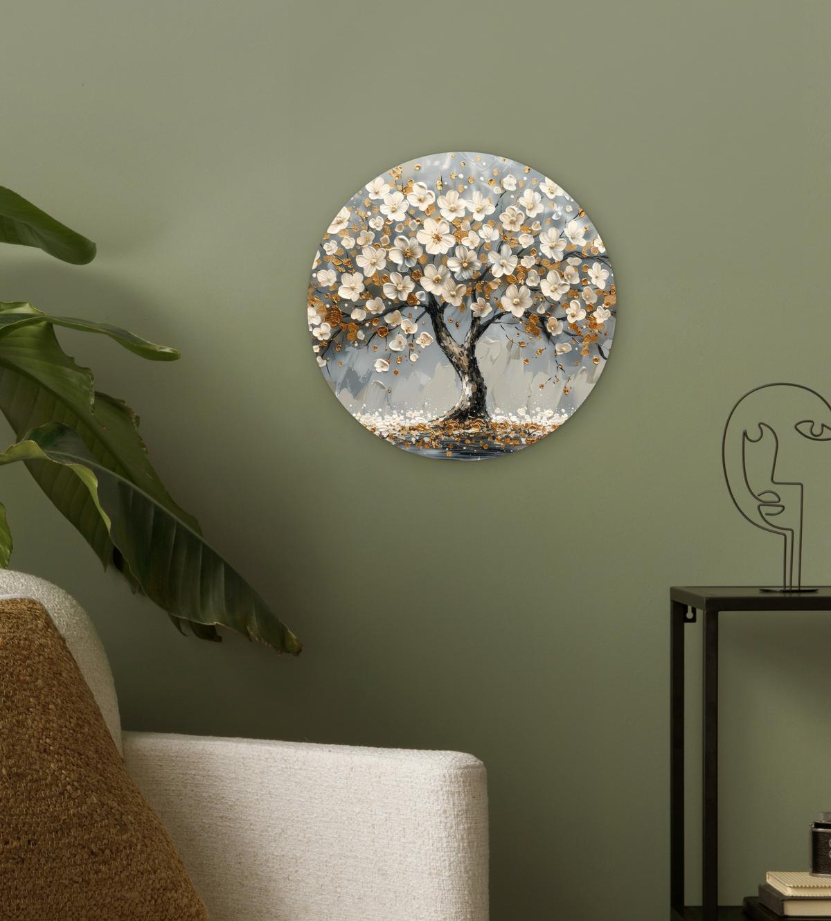 WANDBILD Baum - Gold - Blumen - Abstrakt - Kunst Deko Wohnzimmer 30x30 cm - Goldfarben, Kunststoff (30/30cm) - MuchoWow