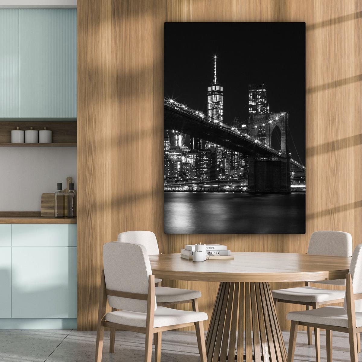 LEINWANDBILD New York - Brooklyn - Brücke Deko XXL 80x120 cm - Schwarz, Textil (80/120cm) - MuchoWow