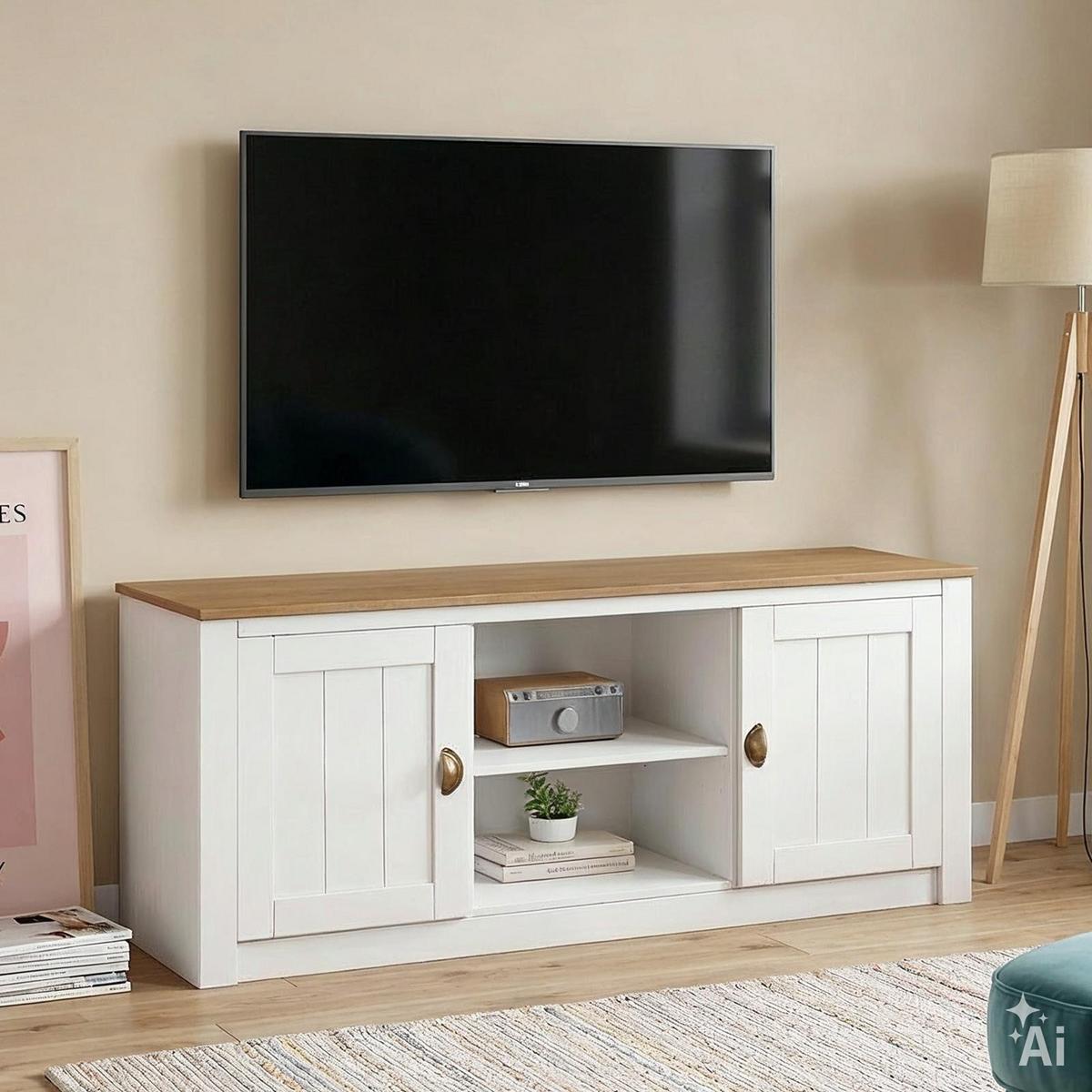 TV-LOWBOARD BOLTON weiß/braun - Weiß/Braun, Holz (138/57/40cm) - IDIMEX