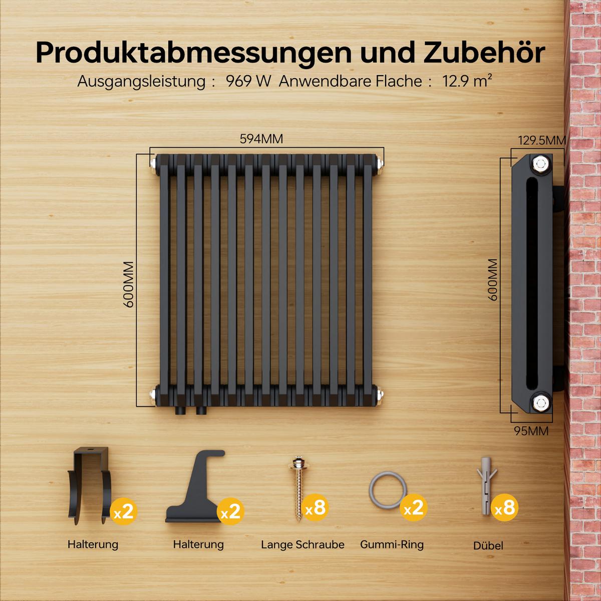 HEIZKÖRPER D-Profil Vertikal Mittelanschluss Anthrazit 60/60 cm - Anthrazit, Metall (60/60/10cm) - EMKE