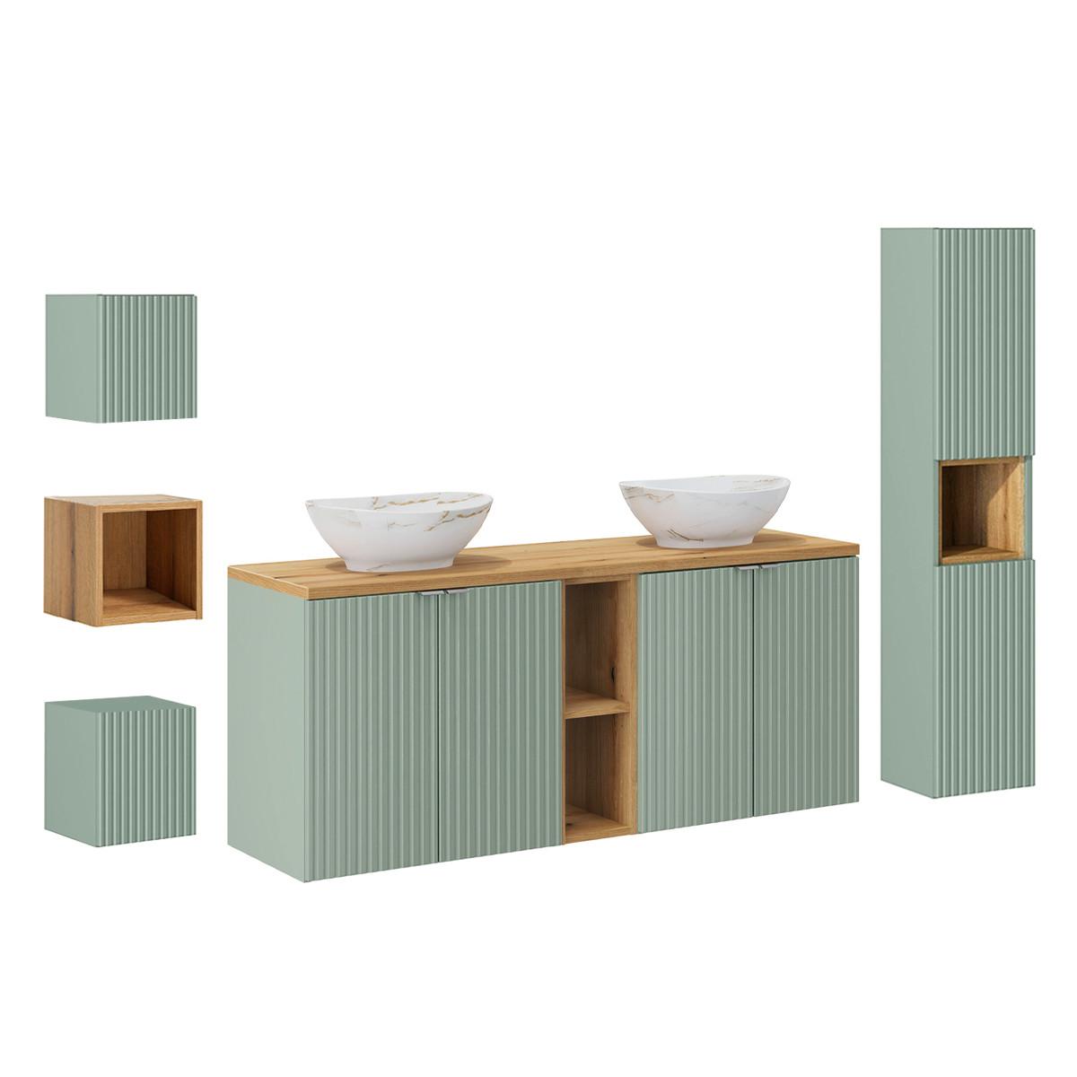 DOPPELWASCHTISCH 140.4cm Jade Grün und Holz - Grün, Holzwerkstoff (140.4/59.5/40cm) - Petits-meubles