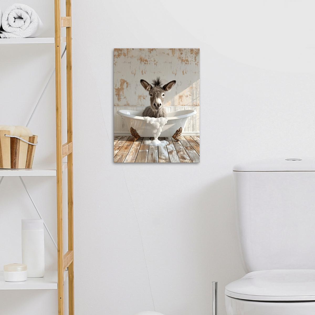 LEINWANDBILD Esel - Tiere - Badewanne - Schaumstoff Room Decor 30x40 cm - Weiß, Textil (30/40cm) - MuchoWow