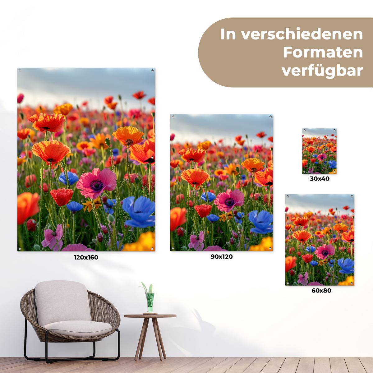 GARTENPOSTER Blumen - Mohnblumen - Farbenfroh - Natur Gartendekoration 120x160 cm - Dunkelorange, Kunststoff (120/160/0.2cm) - OnlyWow