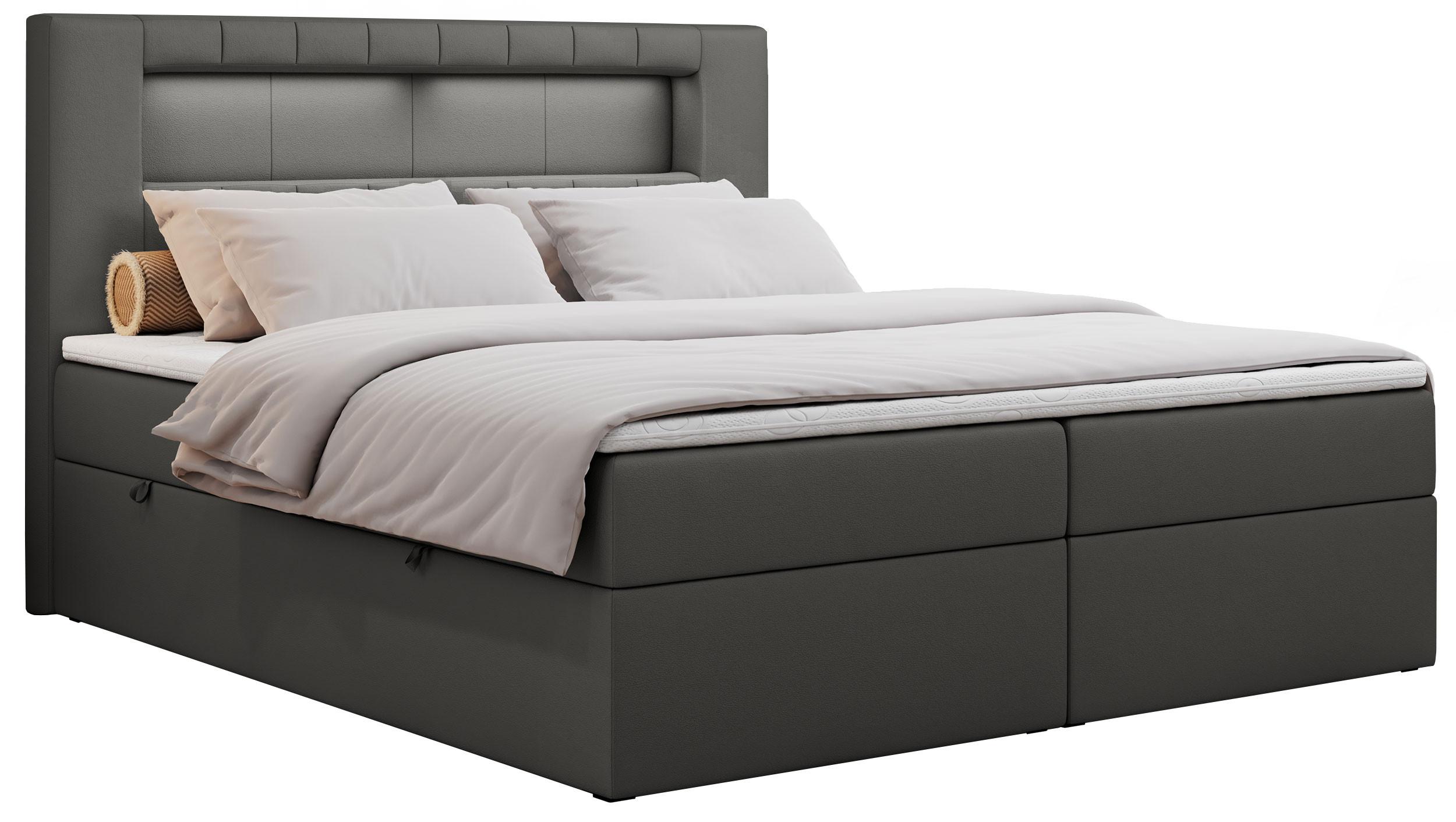 BOXBETT GOLD-5 LED 140/200 Dunkelgrau Kunstleder - H3 - Dunkelgrau, Holz/Textil (140/200cm) - MKS