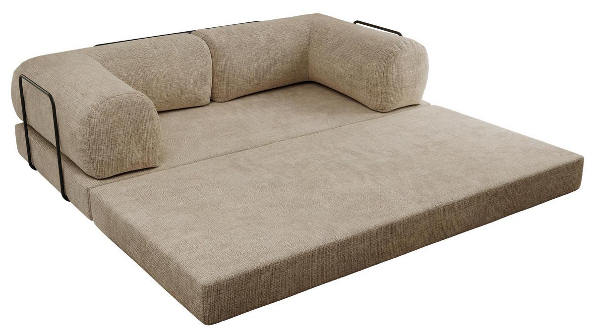 3-SITZER SOFA ORSETTO - Beige Schenille grob gewebt - Beige/Schwarz, Textil/Metall (200/70/100cm) - MKS