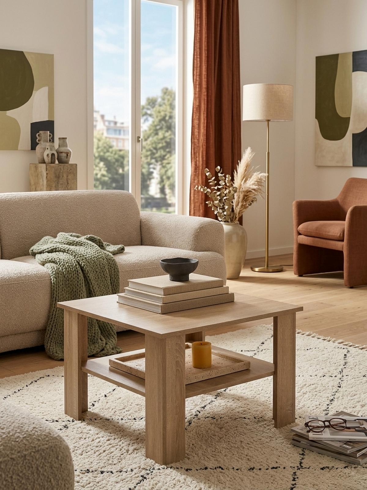 COUCHTISCH NIDDA aus Sonoma Eiche, kratzfest und Ablagefläche, Beige 60x60x42 cm - Beige, Holz (60/60/42cm) - KADIMA DESIGN