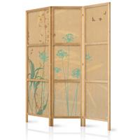 PARAVENT Japanischer 3-tlg 135x172 cm Boho Pflanzen - Beige, Holz/Textil (135/172/3cm) - Muralo