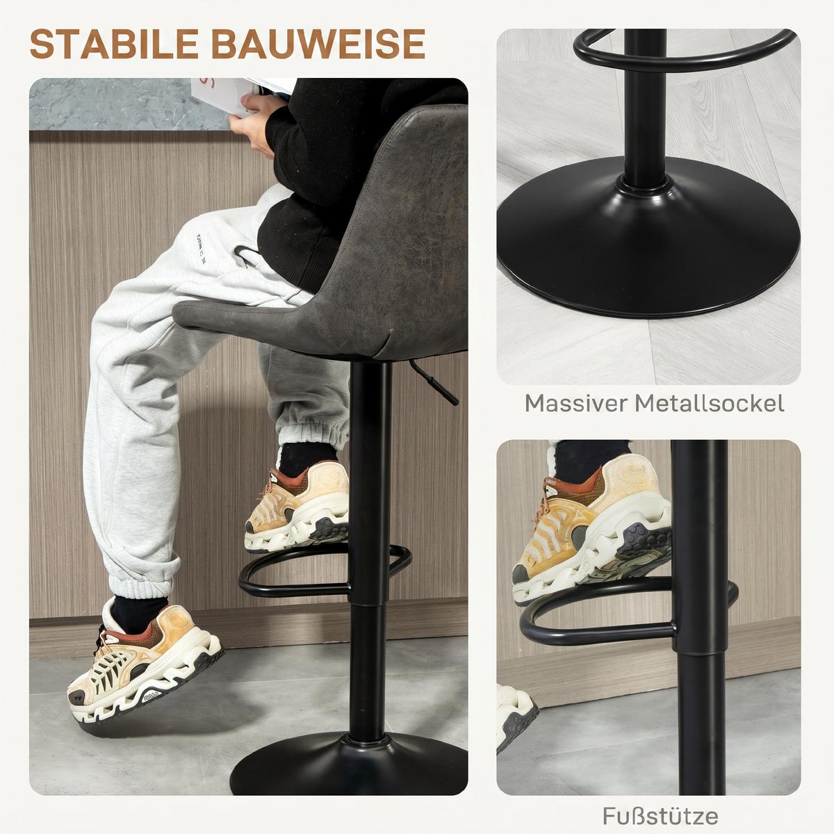 BARHOCKER 2er Set Mikrofasertuch Dunkelgrau - Dunkelgrau/Schwarz, Textil/Metall (43/110/46.5cm) - HOMCOM