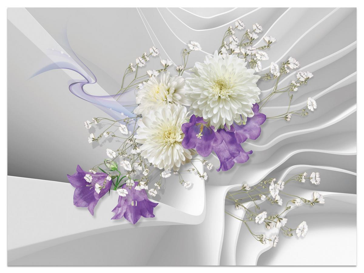 FOTOTAPETE für Wohnzimmer BLUMEN Abstraktes Welliges Raumhintergrund 350x256 - Violett/Weiß, Papier (350/256cm) - Muralo
