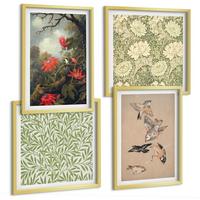BILDER SET 4er Set - 50x50 cm & 40x60 cm Goldrahmen - Blumen und Vögel in natürlicher Umgebung - Goldfarben, Kunststoff (50/50cm) - TULUP