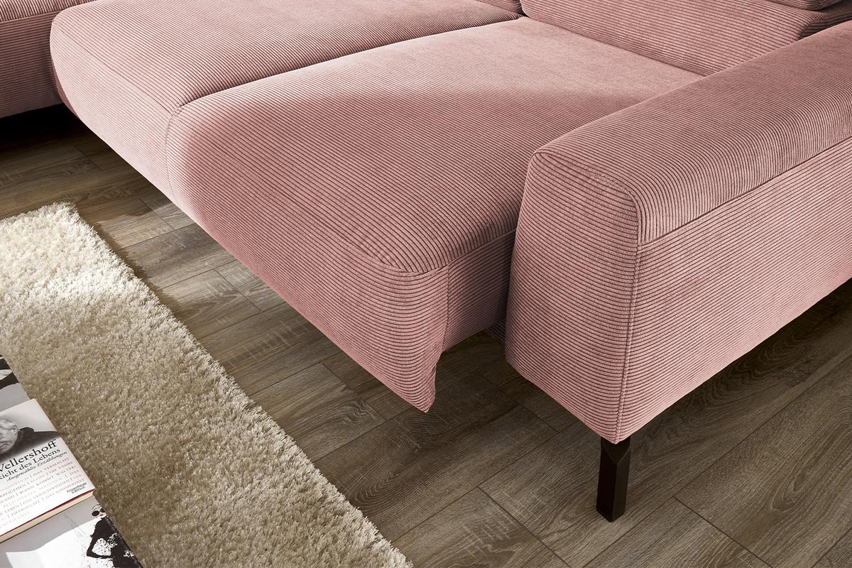 ECKSOFA MIT MOTORISCHEM SITZVORZUG DELIA Pink Cord Relaxfunktion - Schwarz/Rosa, Textil/Metall (276/219cm) - KAWOLA