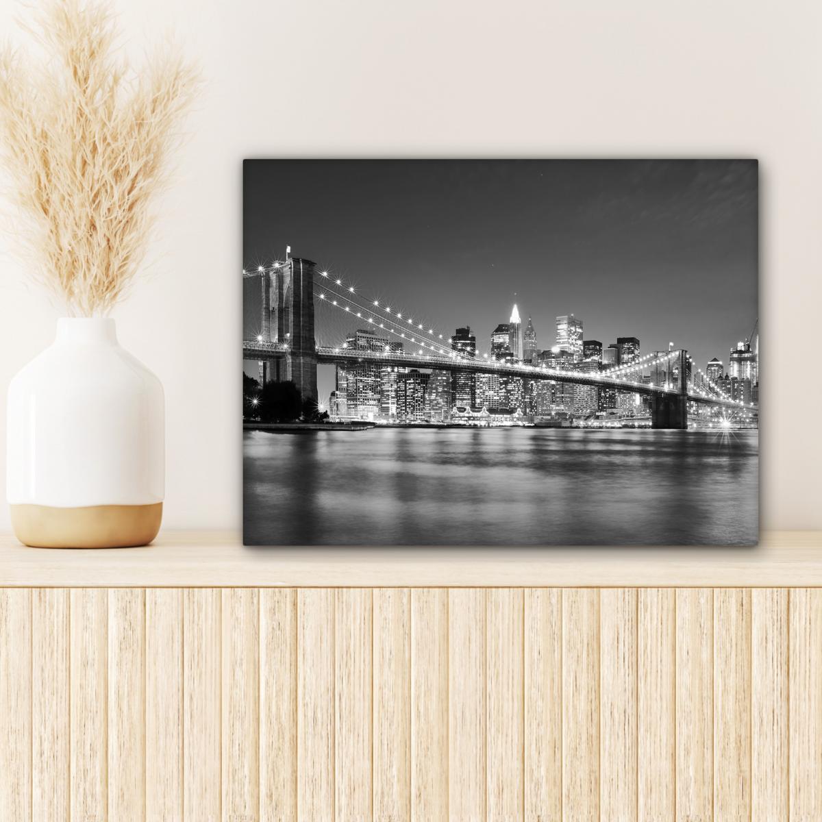 LEINWANDBILD New York - Brücke - Brooklyn - Schwarz und weiß - Architektur Wandbild 40x30 cm - Schwarz, Textil (40/30cm) - MuchoWow