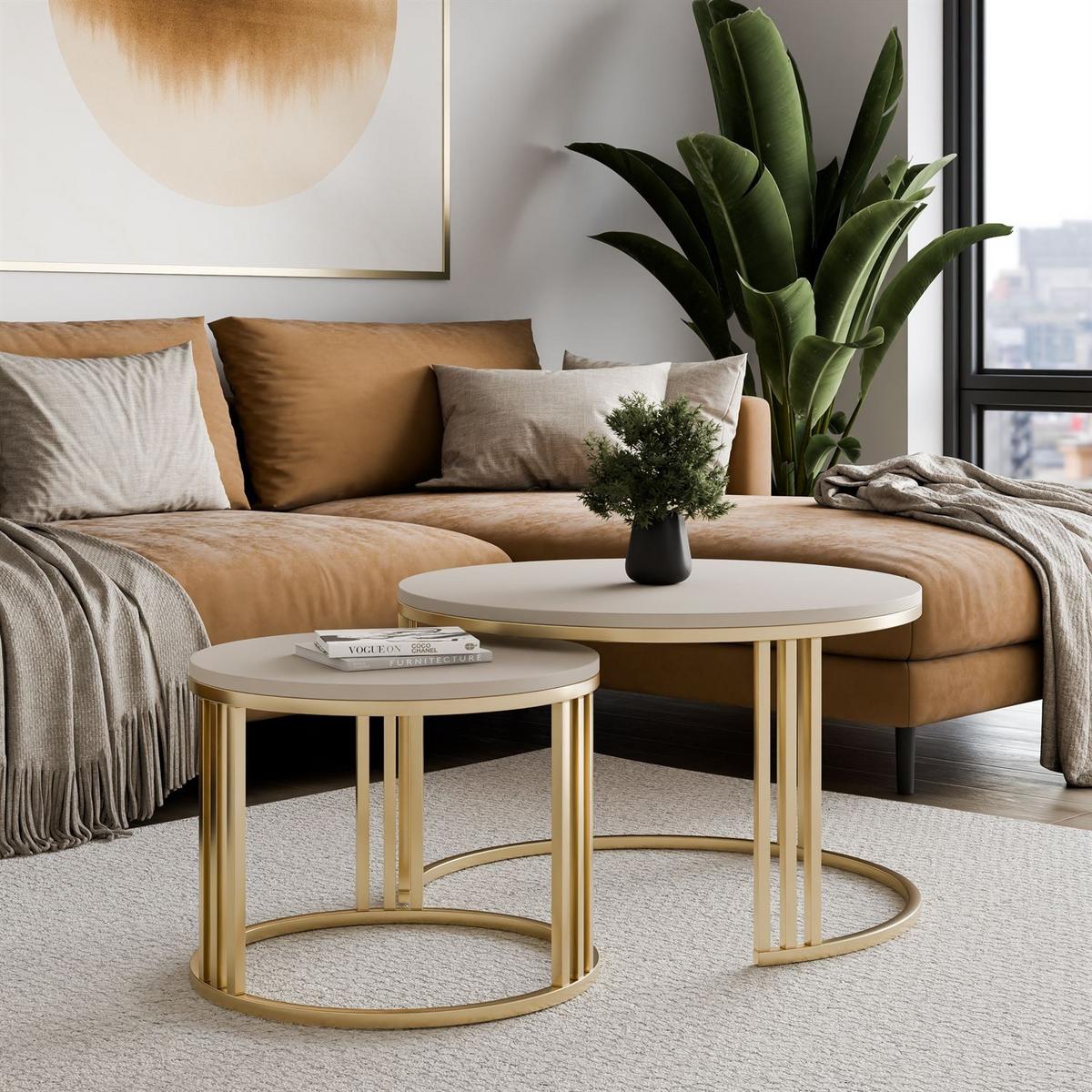 COUCHTISCH 2in1 LORI MAT gebürstetes Gold, Gebürstetes Gold / Kaschmir matt - Kaschmir, Metall (70/70/49cm) - Lookway