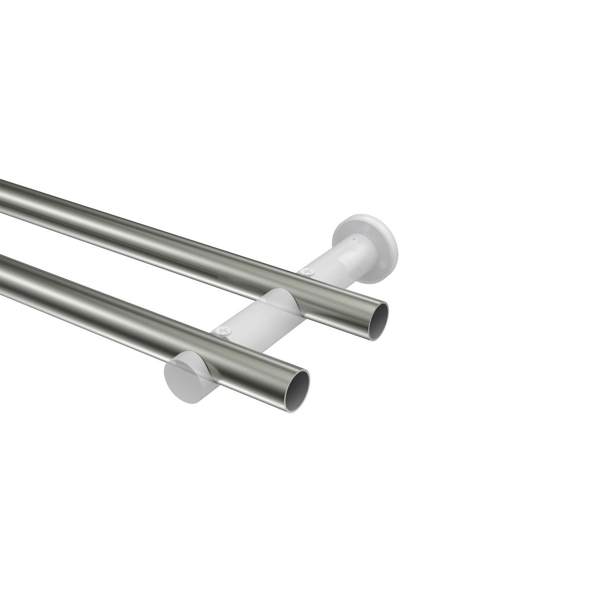 GARDINENSTANGE Platon Elanto 520 cm (geteilt in 4 x 130 cm), 2-läufig (ohne Ringe), 20 mm Ø Edelstahl-Optik - Edelstahlfarben, Metall (520cm) - INTERDECO