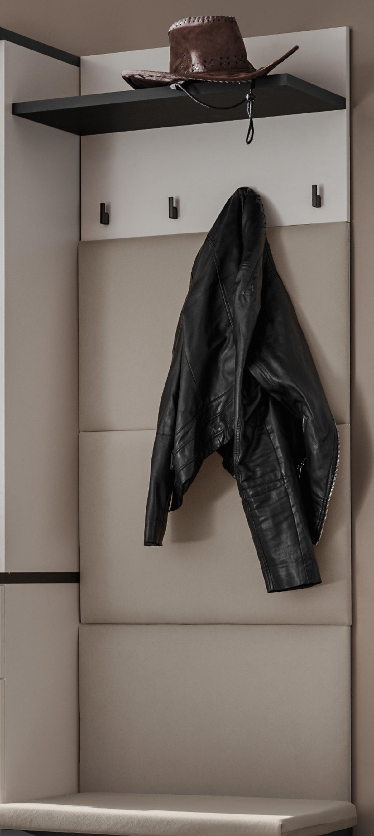 GARDEROBENPANEEL Kaschmir, schwarz 60 x 157 cm, Wandgarderobe mit Wandpolster - Kaschmir/Schwarz, Holzwerkstoff/Metall (60/157/28cm) - Inn.Furn