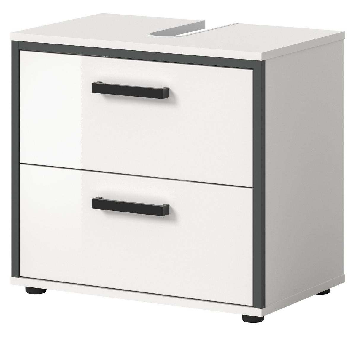 WASCHBECKENUNTERSCHRANK weiß Hochglanz, grau 60 cm, Unterschrank mit Schubkästen - Weiß Hochglanz/Schwarz, Holzwerkstoff/Kunststoff (60/55/37.5cm) - Inn.Furn