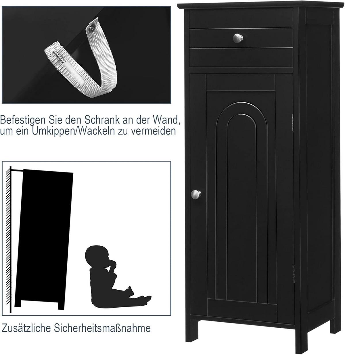 BADEZIMMERSCHRANK Badschrank Schwarz - Schwarz, Holz (35/88/30cm) - COSTWAY