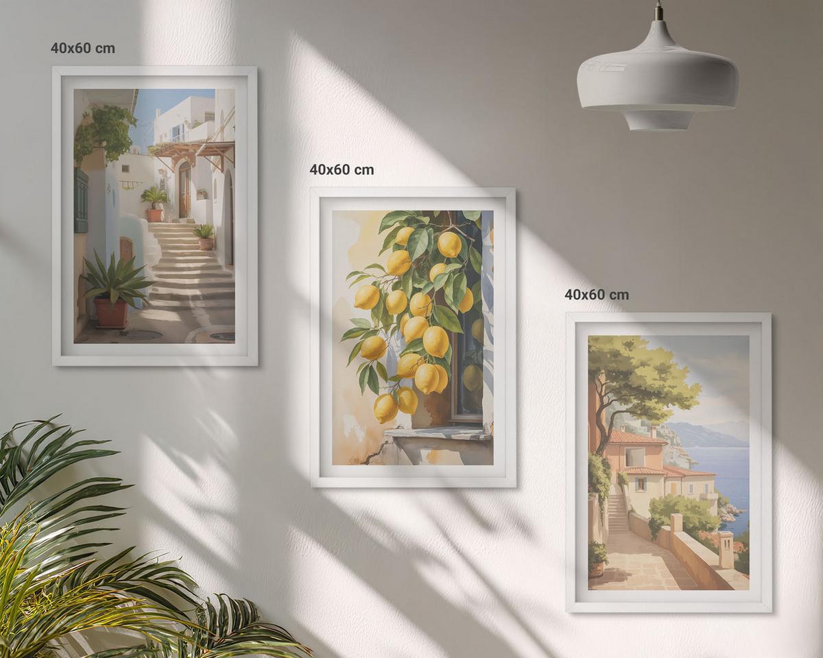 BILDER SET 3er Set - 40x60 cm Weißer Rahmen - Lemon Streets Meerblick - Weiß, Kunststoff (40/60cm) - TULUP